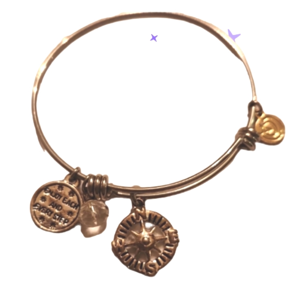 Bangle spring silvertoned charm bracelet " enjoy every step" flips